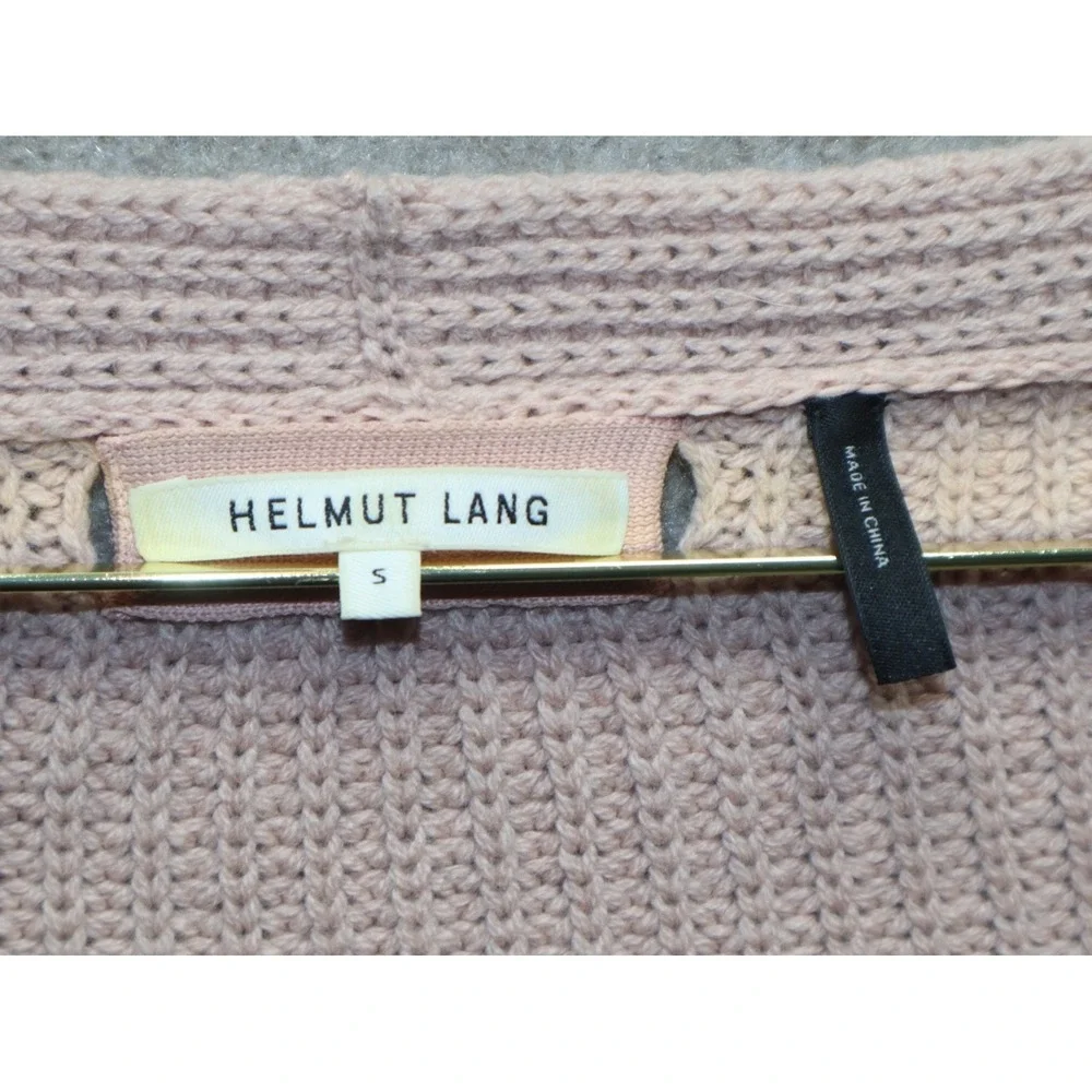 Helmut Lang Womens Cable Knit V Neck Long Sleeve Sweater Top Pink S Oversized - Picture 2 of 5